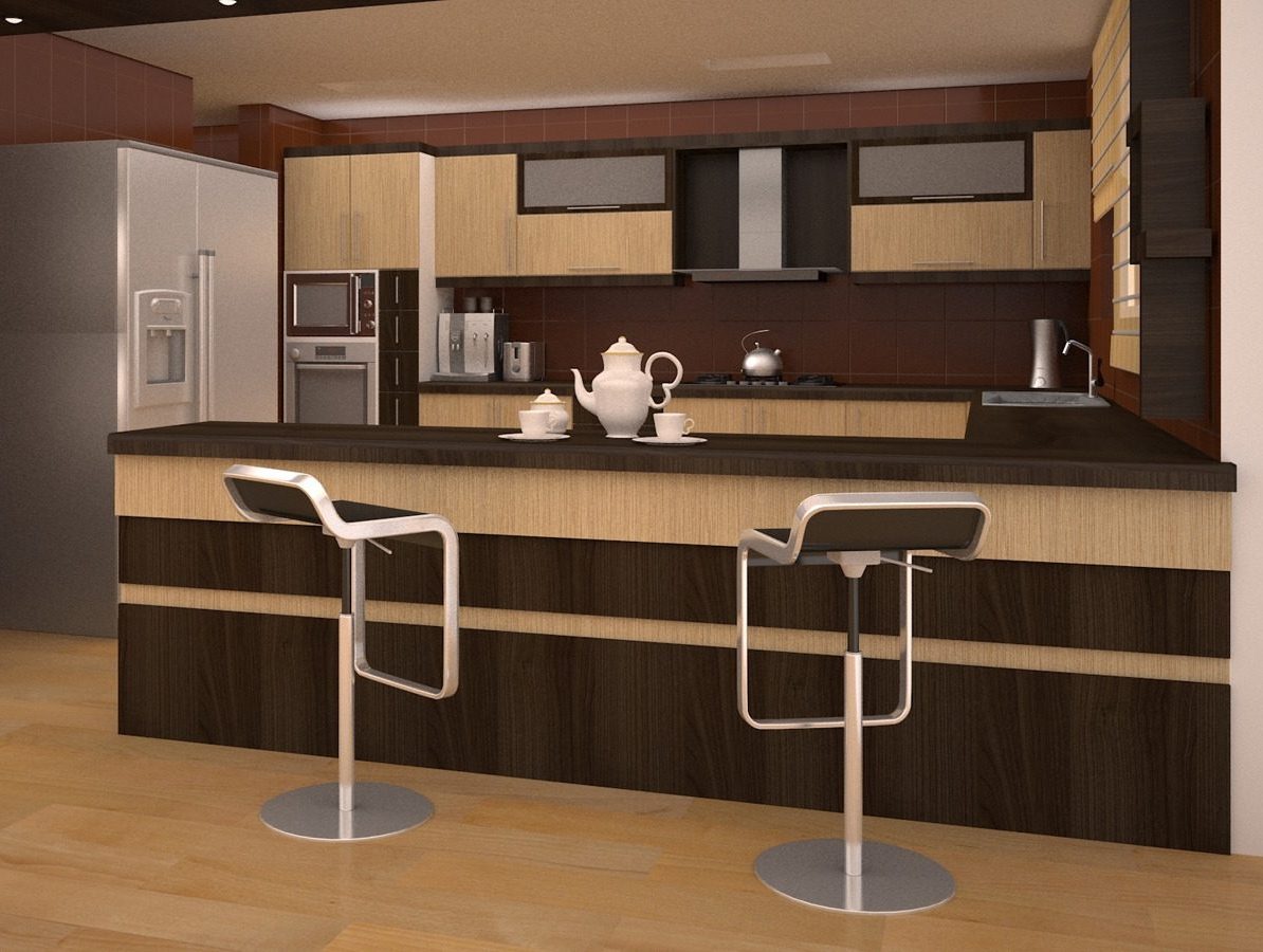 کابینت آشپزخانه ام دی اف دو رنگ قهوه ای سبک مدرن