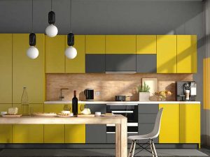کابینت مدرن رنگی زرد طوسی