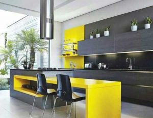 کابینت آشپزخانه زرد طوسی