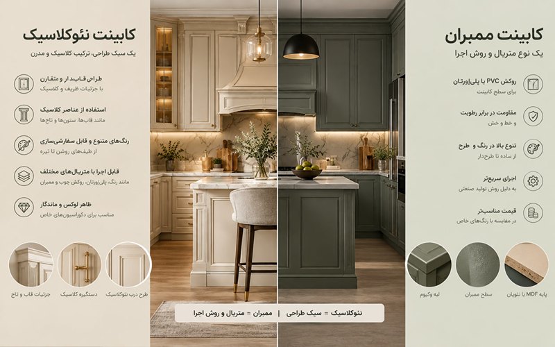 تفاوت کابینت نئوکلاسیک با کابینت ممبران