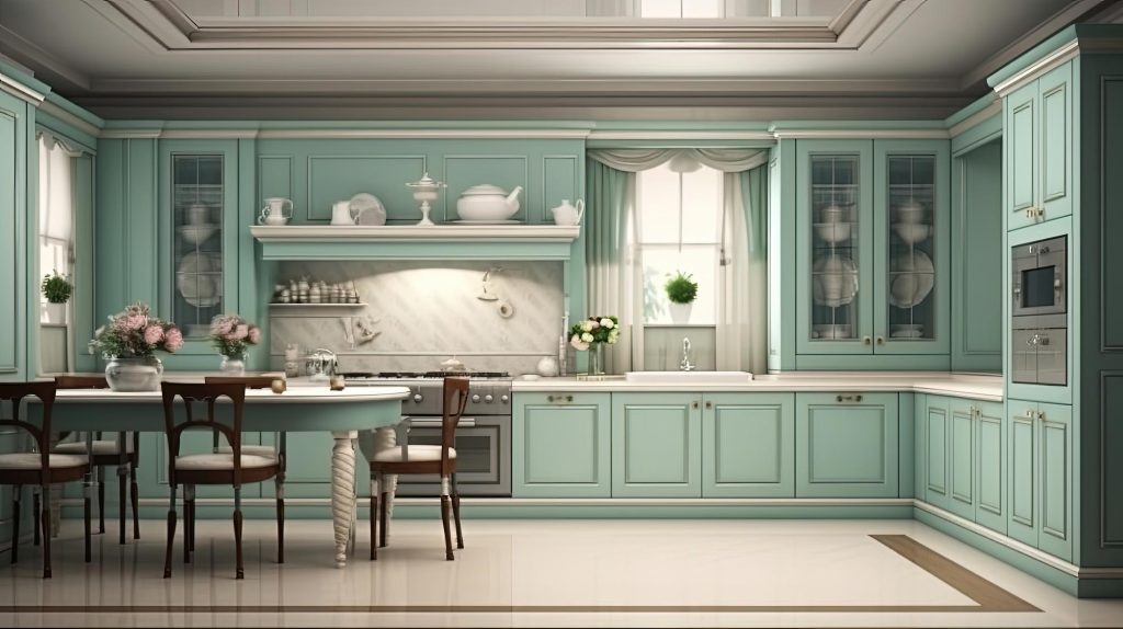 کابینت نئوکلاسیک سبز ملایم رنگ روکش دار