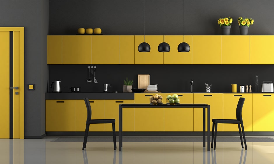 رنگ زرد برای کابینت بزرگ آشپزخانه سبک مدرن