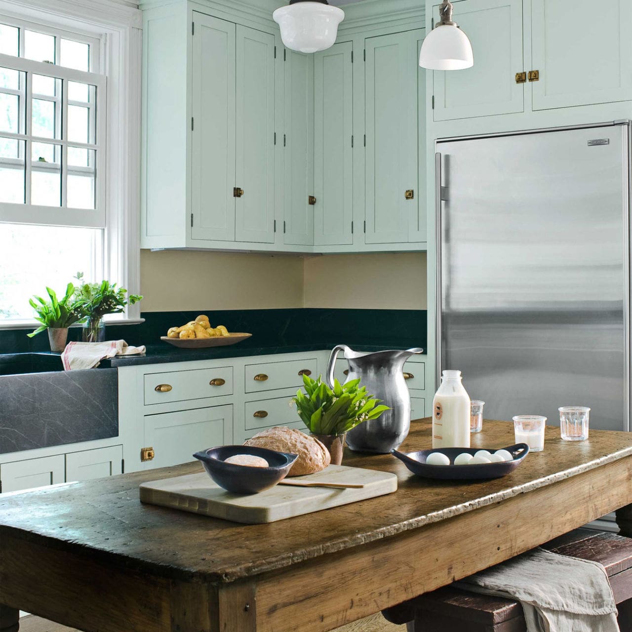 رنگ سبز مینت کابینت آشپزخانه کوچک