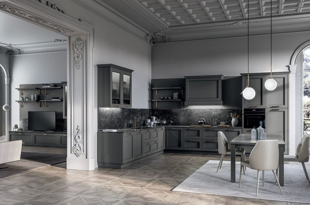 نمونه کابینت طوسی رنگ آشپزخانه