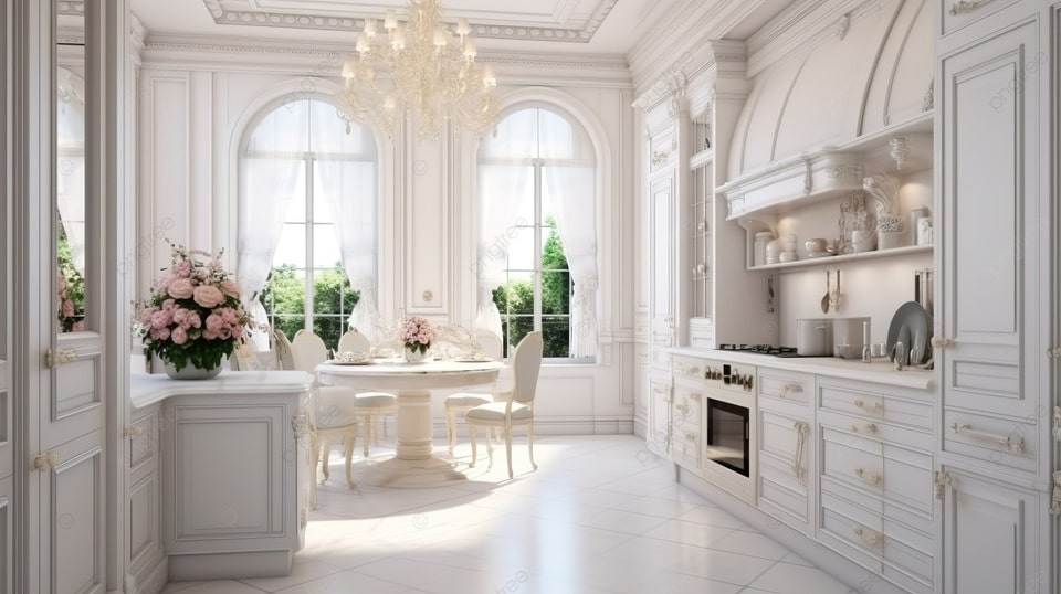 کابینت کلاسیک سفید آشپزخانه بزرگ