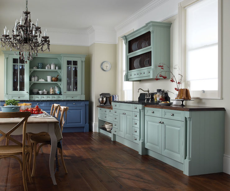 کابینت کلاسیک سبز آبی آشپزخانه بزرگ