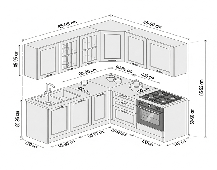 رعایت ابعاد استاندارد کابینت زمینی و هوایی